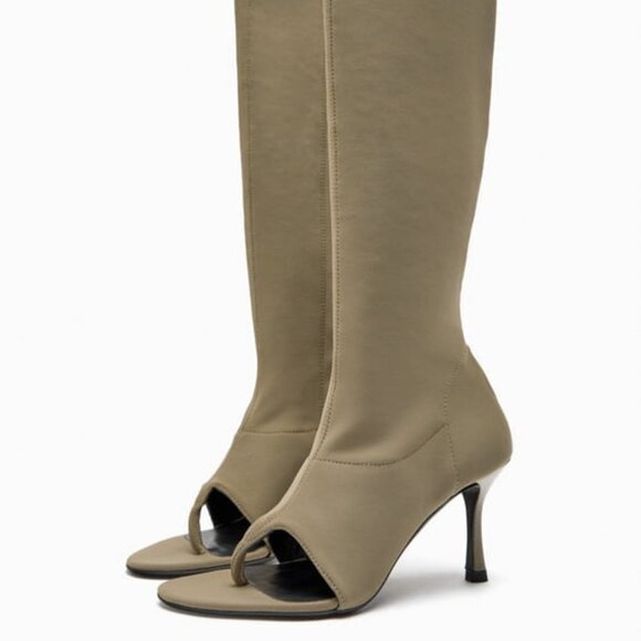 ZARA Open Toe Beige Boots Knee High NWT 7.5 - Picture 8 of 8